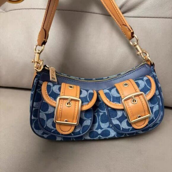 COACH Ashton Baguette Bag In Signature Canvas Denim/Brown CY700 - Picture 9 of 9